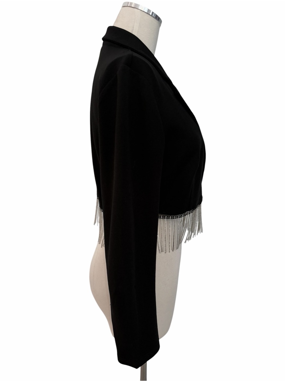 ANTHRO Sincerely Jules Black Cropped Blazer with Rhinestone Fringe Trim Sz M - Picture 5 of 9